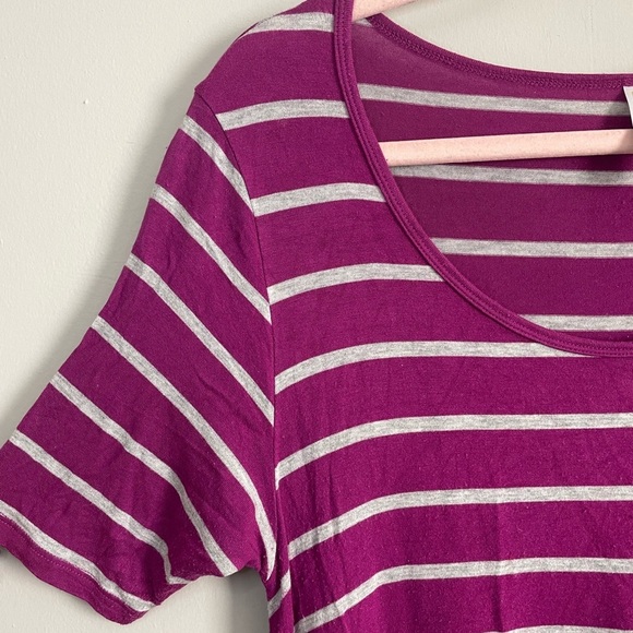 Bright Purple and Gray Striped Lularoe Perfect T-Shirt - Picture 5 of 7